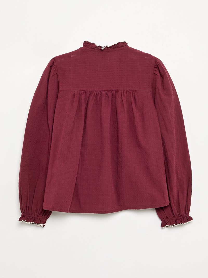 Blusa de gasa de algodón con volantes Burdeos - Kiabi