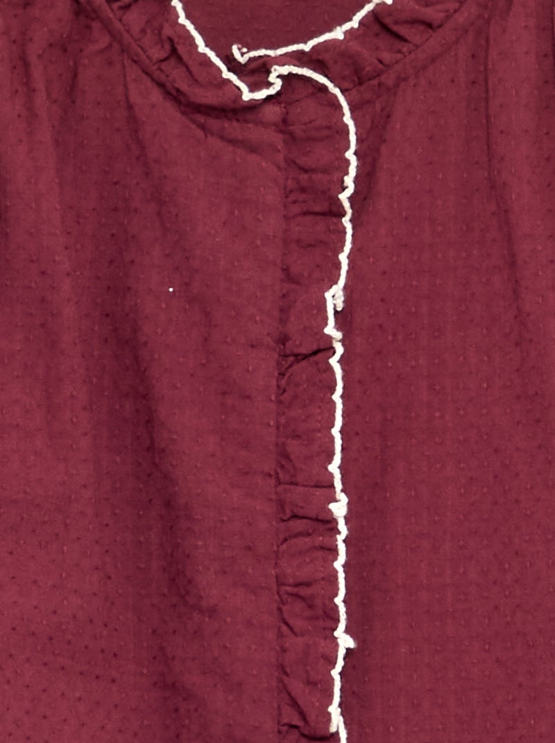 Blusa de gasa de algodón con volantes Burdeos - Kiabi