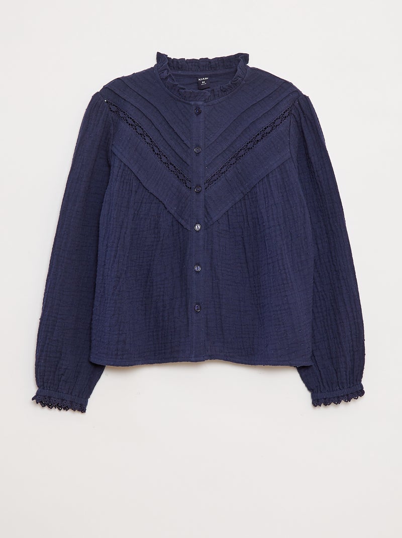 Blusa de gasa de algodón de plumeti Negro - Kiabi