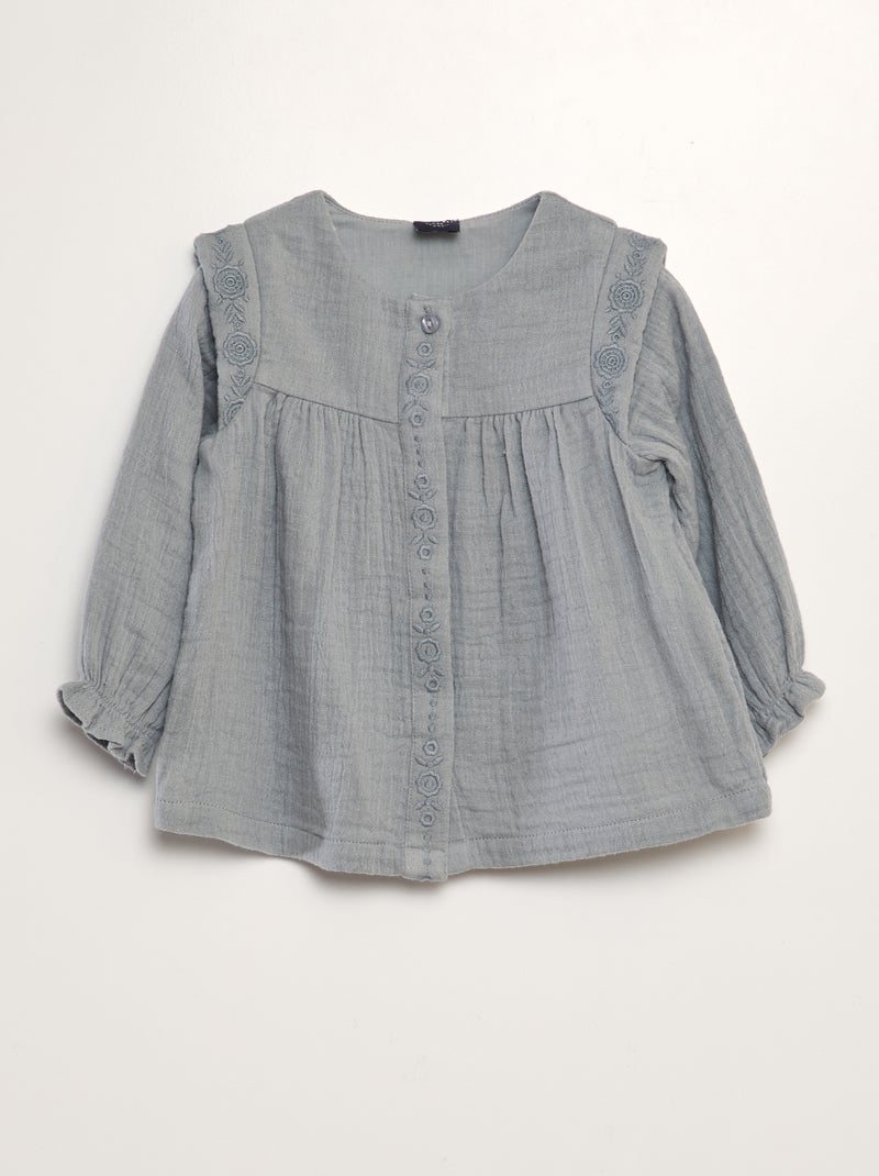 Blusa de gasa de algodón GRIS - Kiabi