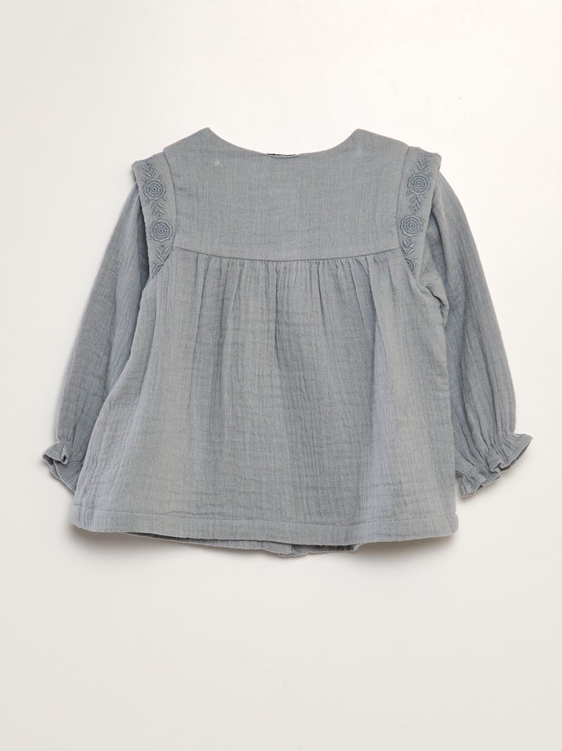 Blusa de gasa de algodón GRIS - Kiabi