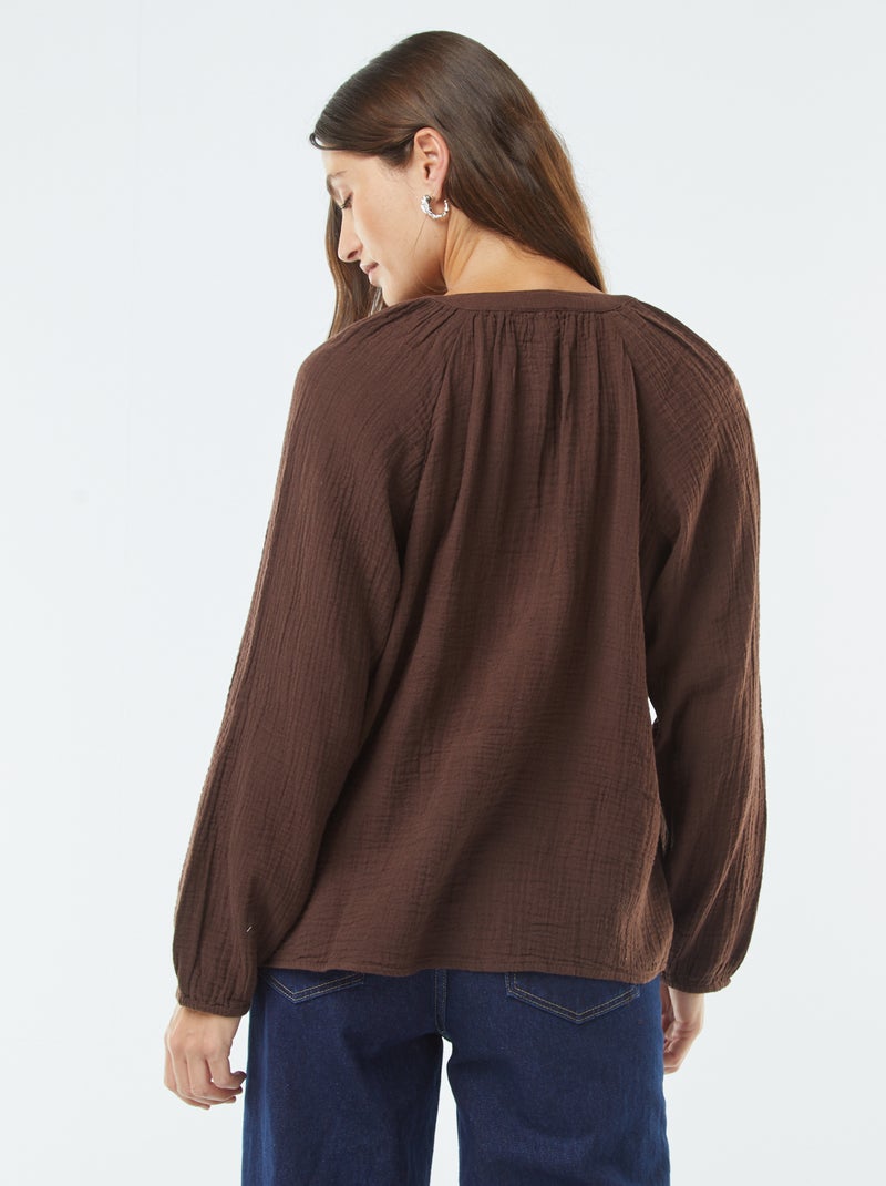 Blusa de gasa de algodón Marron - Kiabi