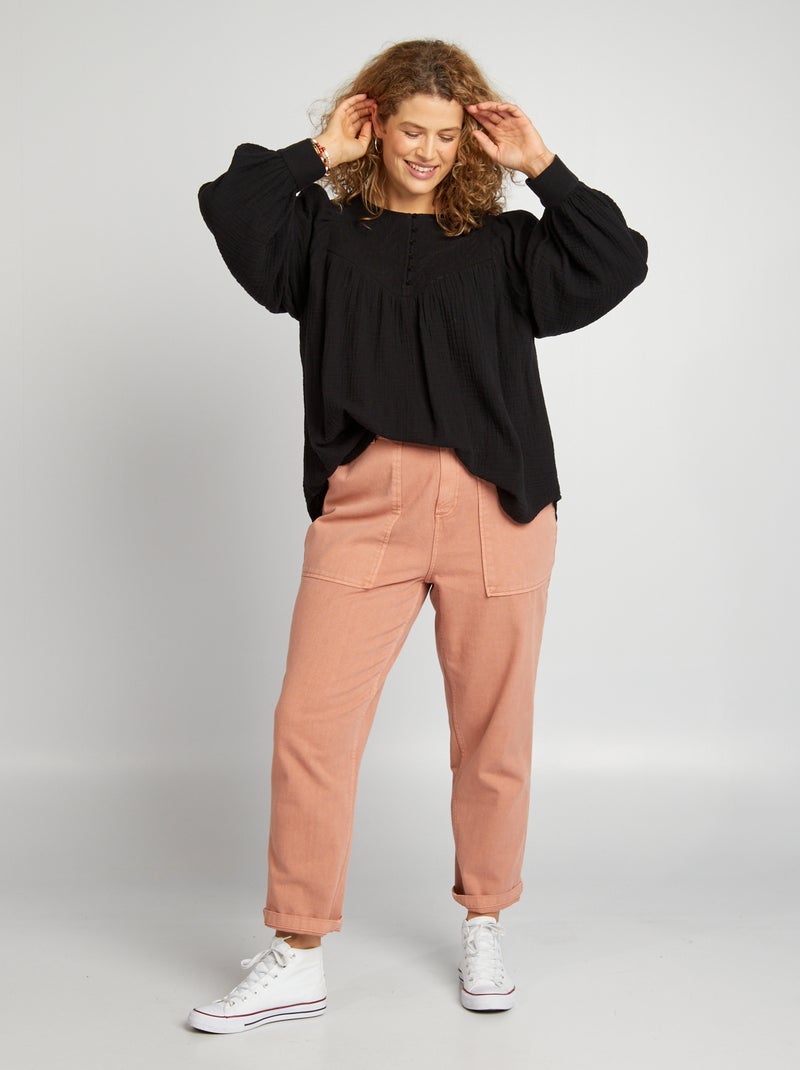 Blusa de gasa de algodón negro - Kiabi