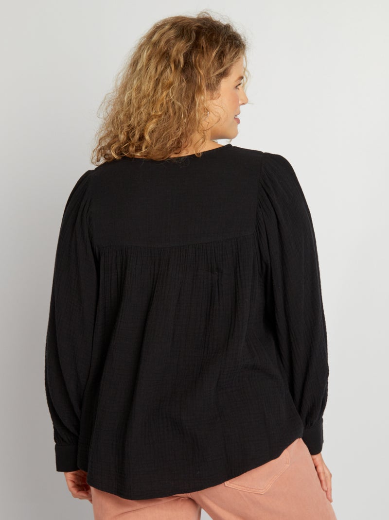 Blusa de gasa de algodón negro - Kiabi