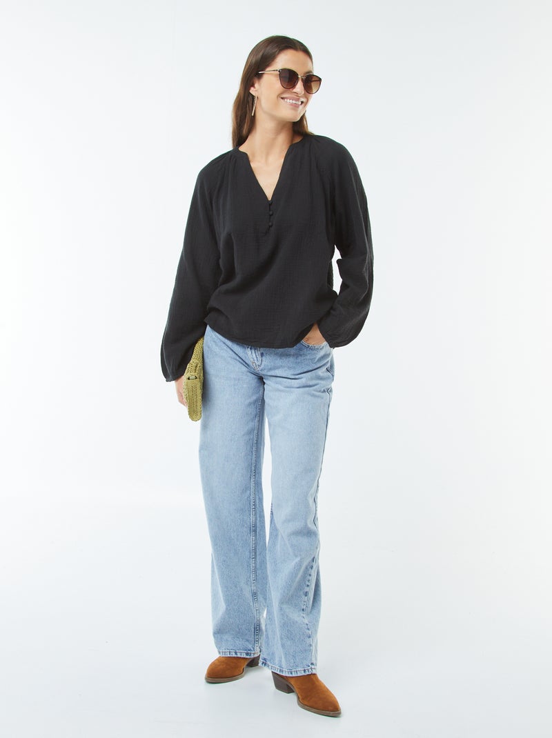 Blusa de gasa de algodón negro - Kiabi