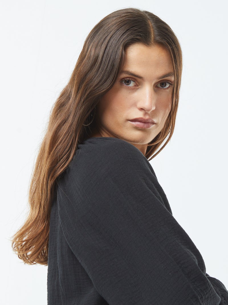 Blusa de gasa de algodón negro - Kiabi