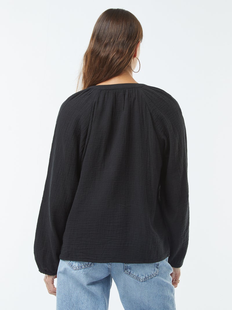 Blusa de gasa de algodón negro - Kiabi