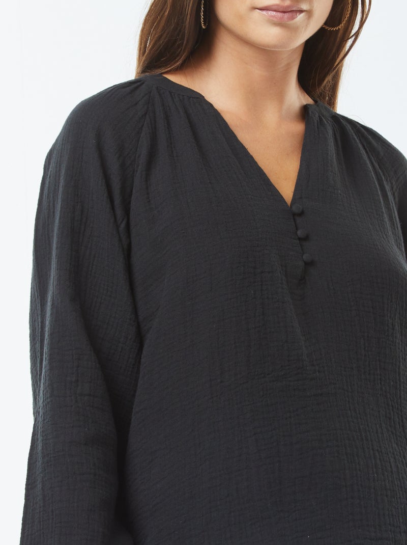 Blusa de gasa de algodón negro - Kiabi