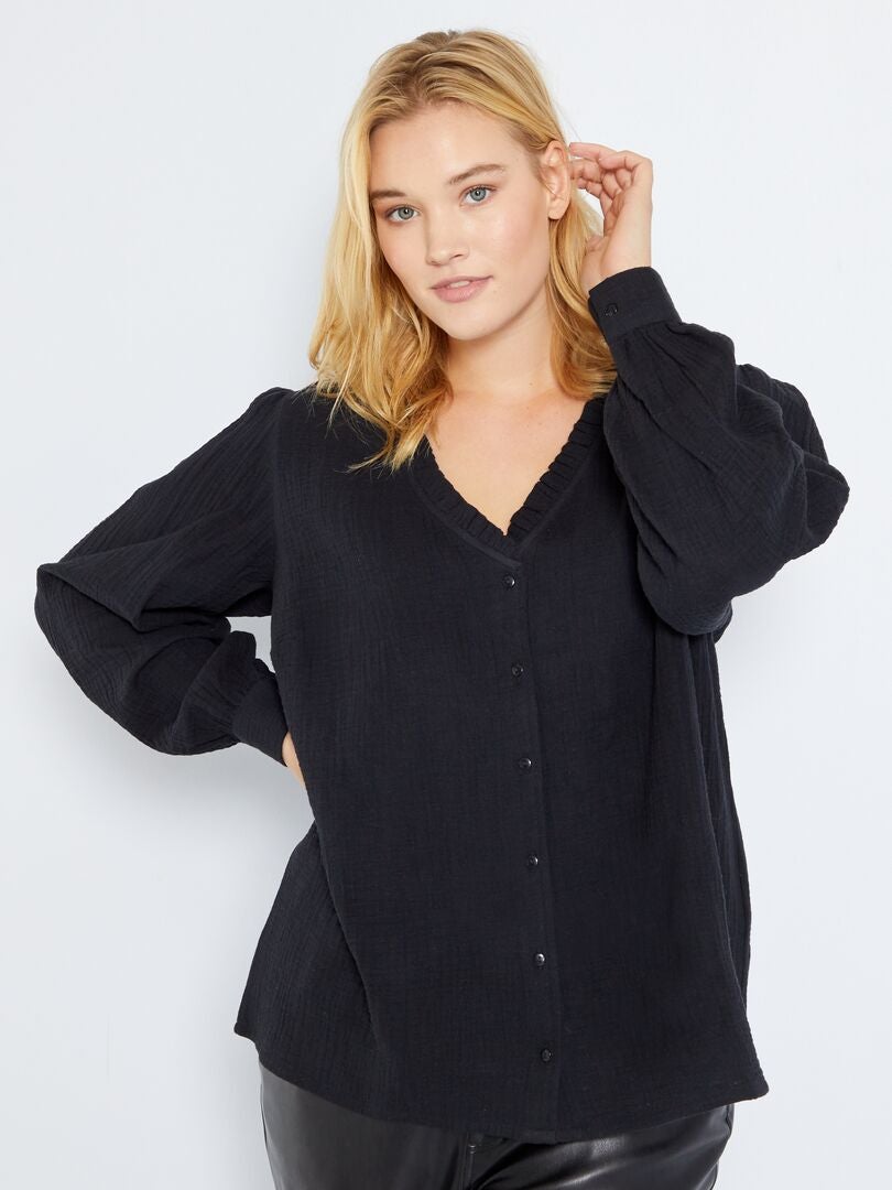 Blusa de gasa de algodón negro - Kiabi