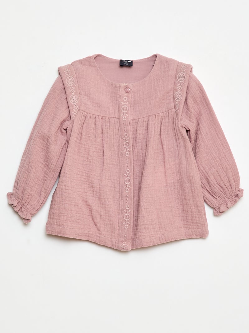Blusa de gasa de algodón Rosa - Kiabi