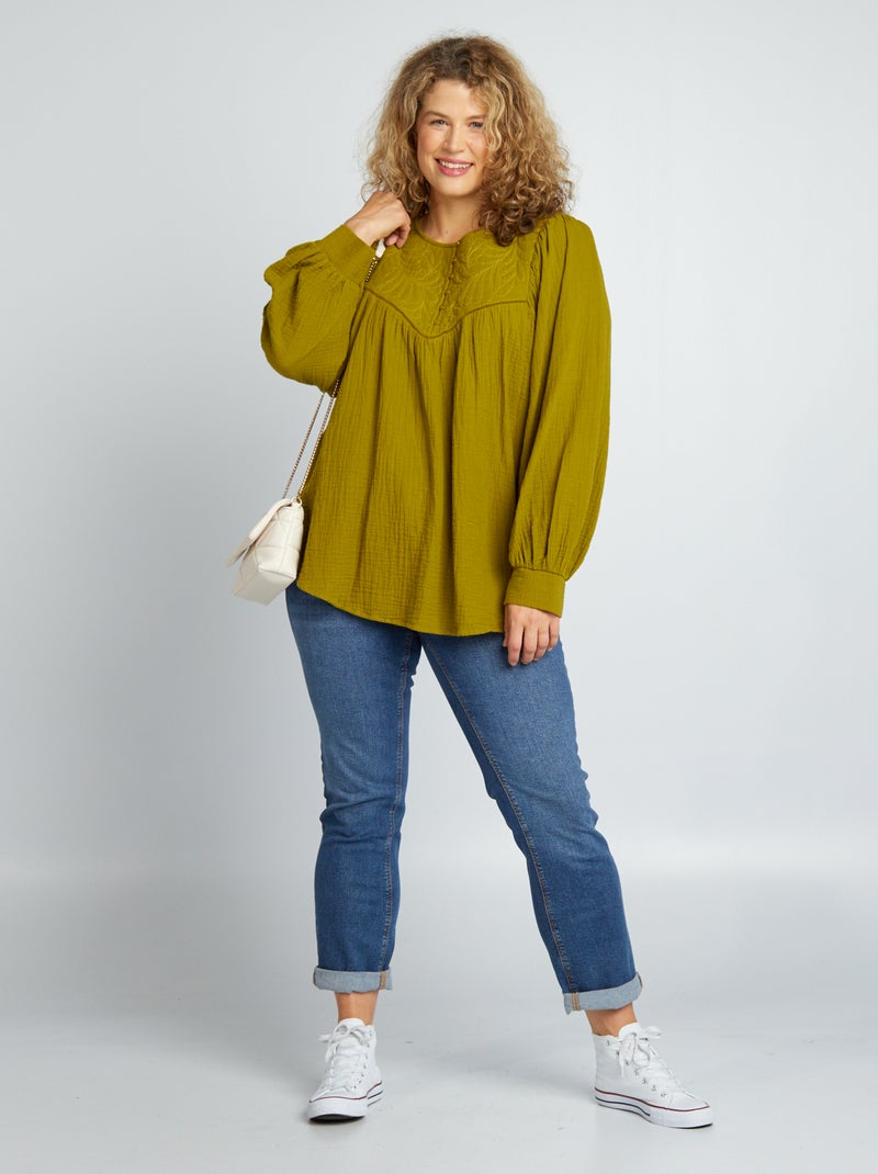 Blusa de gasa de algodón VERDE - Kiabi