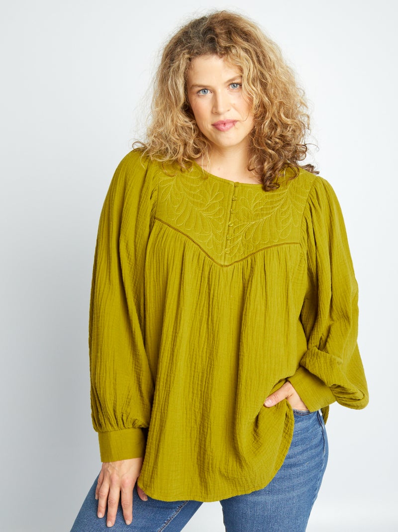 Blusa de gasa de algodón VERDE - Kiabi