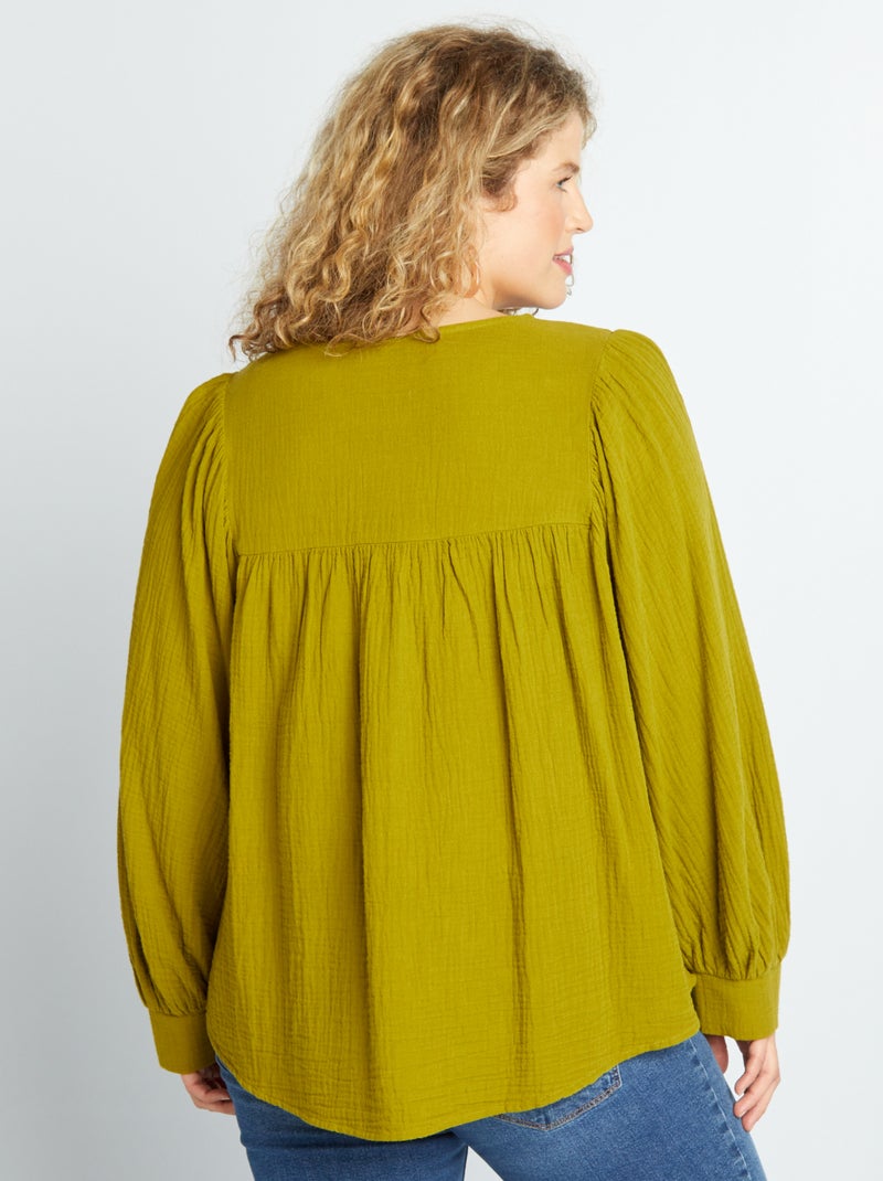 Blusa de gasa de algodón VERDE - Kiabi