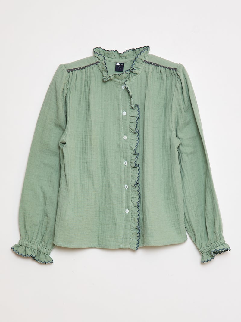 Blusa de gasa de algodón Verde - Kiabi
