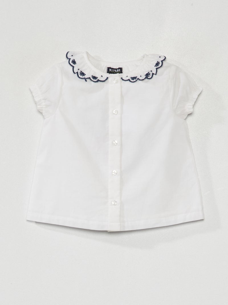 Blusa de gasa de algodón y cuello bebé BLANCO - Kiabi