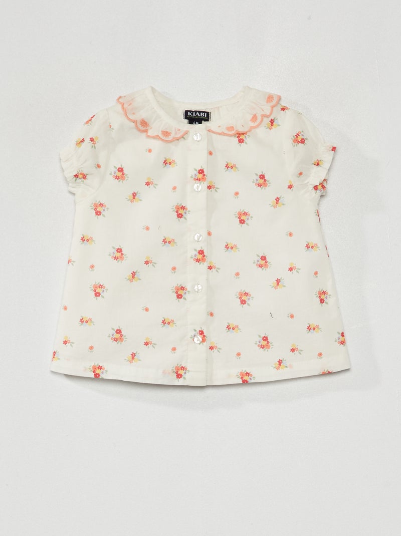 Blusa de gasa de algodón y cuello bebé BLANCO - Kiabi