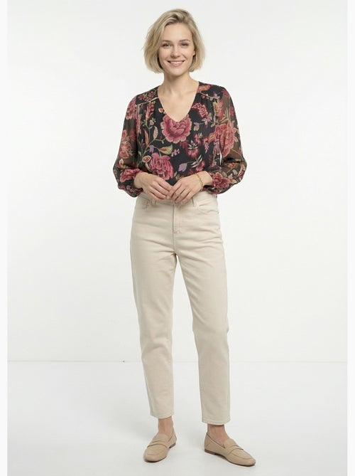 Blusa de gasa floral de manga larga con cuello en V - Afibel - Kiabi
