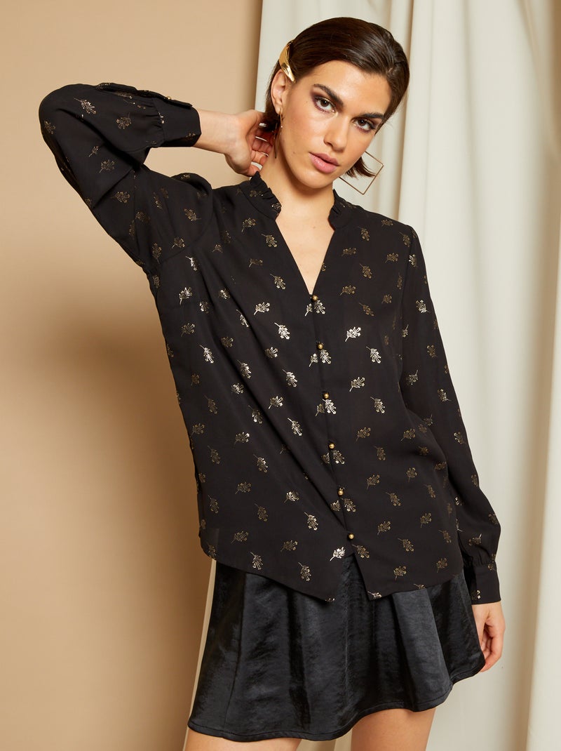 Blusa de gasa fluida y estampada NEGRO - Kiabi