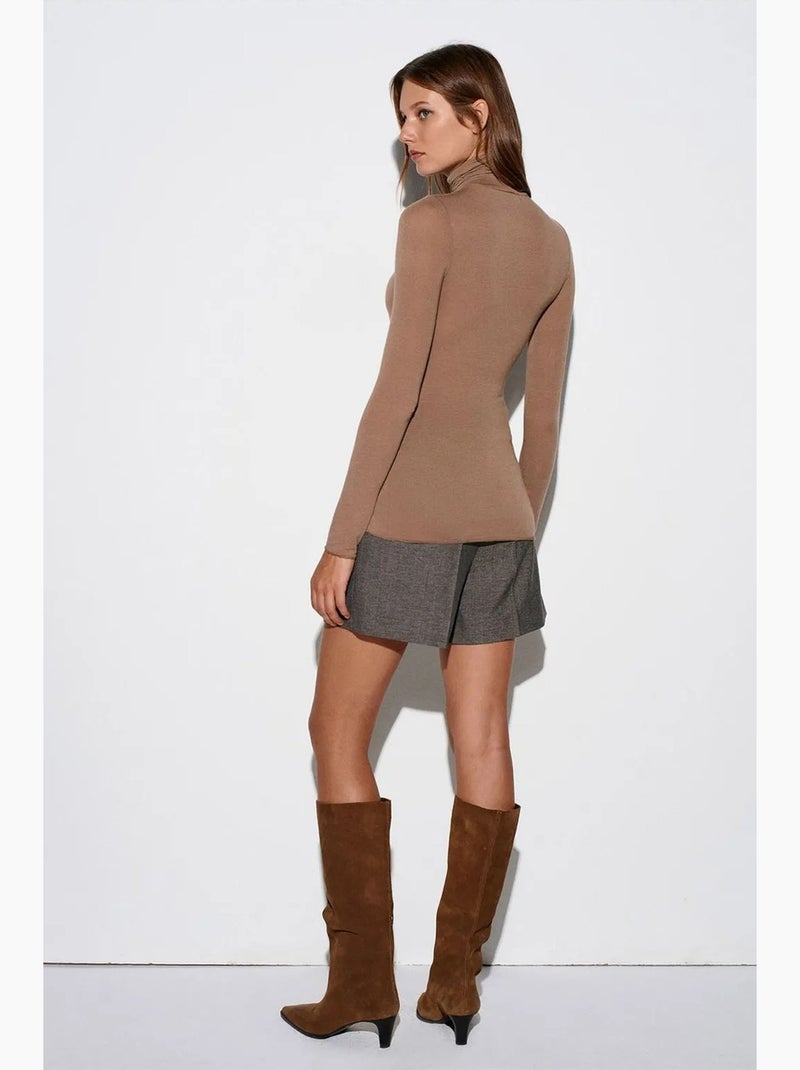 Blusa de jersey de cuello alto slim fit dilvin Taupe - Kiabi