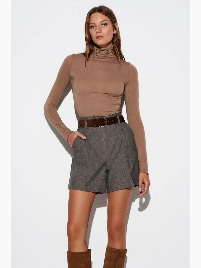 Blusa de jersey de cuello alto slim fit dilvin Taupe - Kiabi