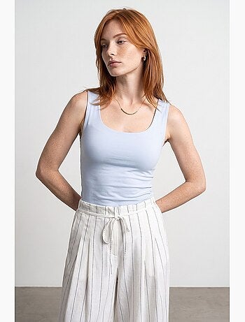 Blusa de jersey entallada sin mangas con escote cuadrado dilvin