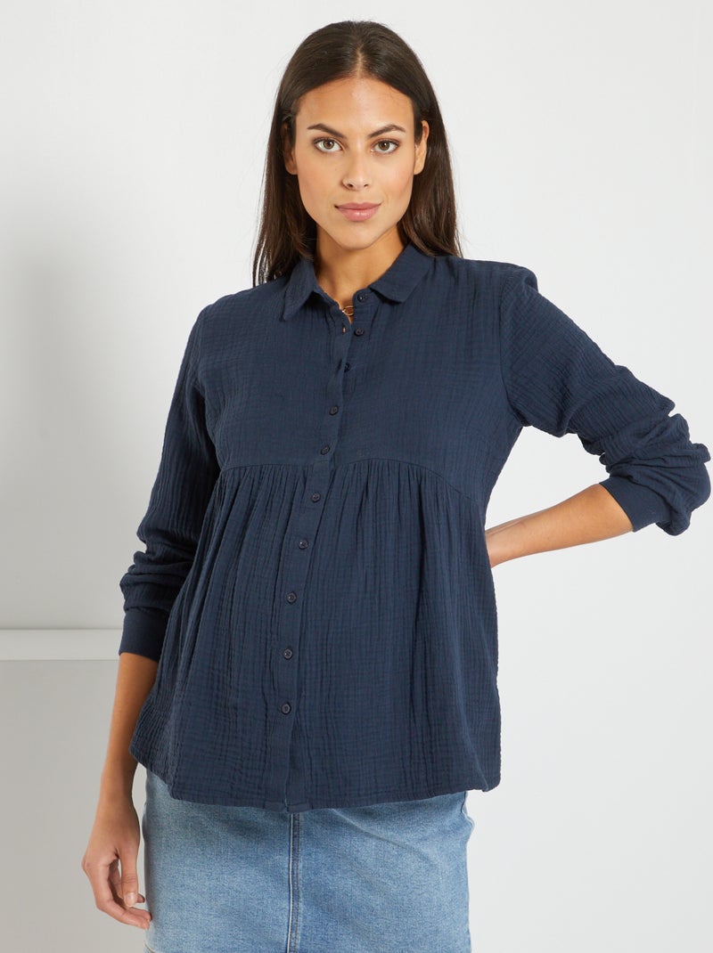 Blusa de lactancia texturizada de gasa de algodón azul - Kiabi