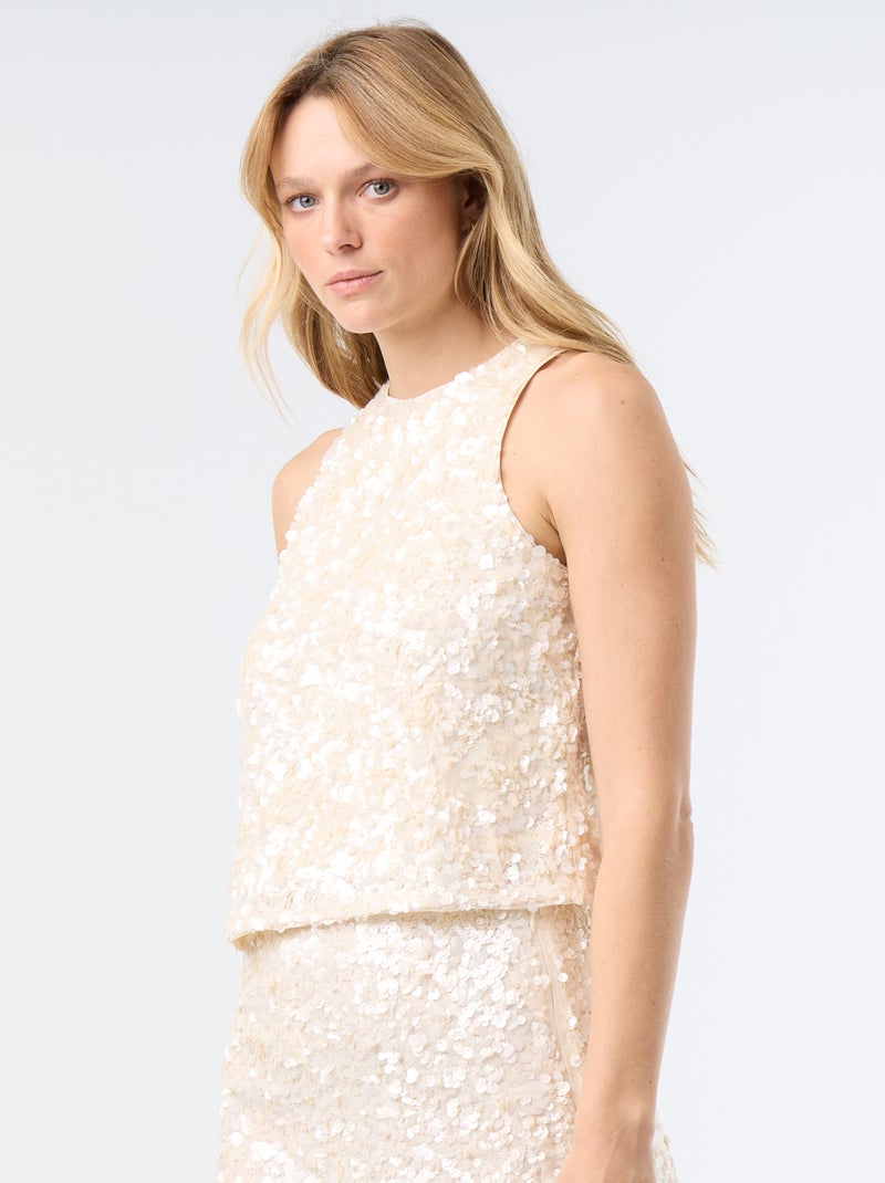 Blusa de lentejuelas sin mangas Beige - Kiabi