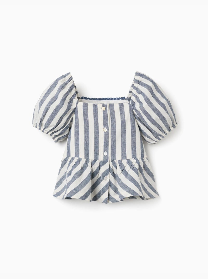 Blusa de lino a rayas con volantes You&Me Beige claro - Kiabi
