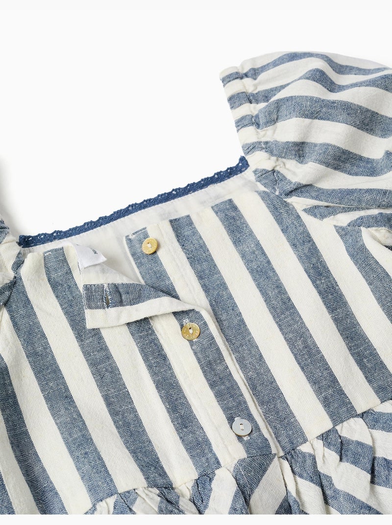 Blusa de lino a rayas con volantes You&Me Beige claro - Kiabi