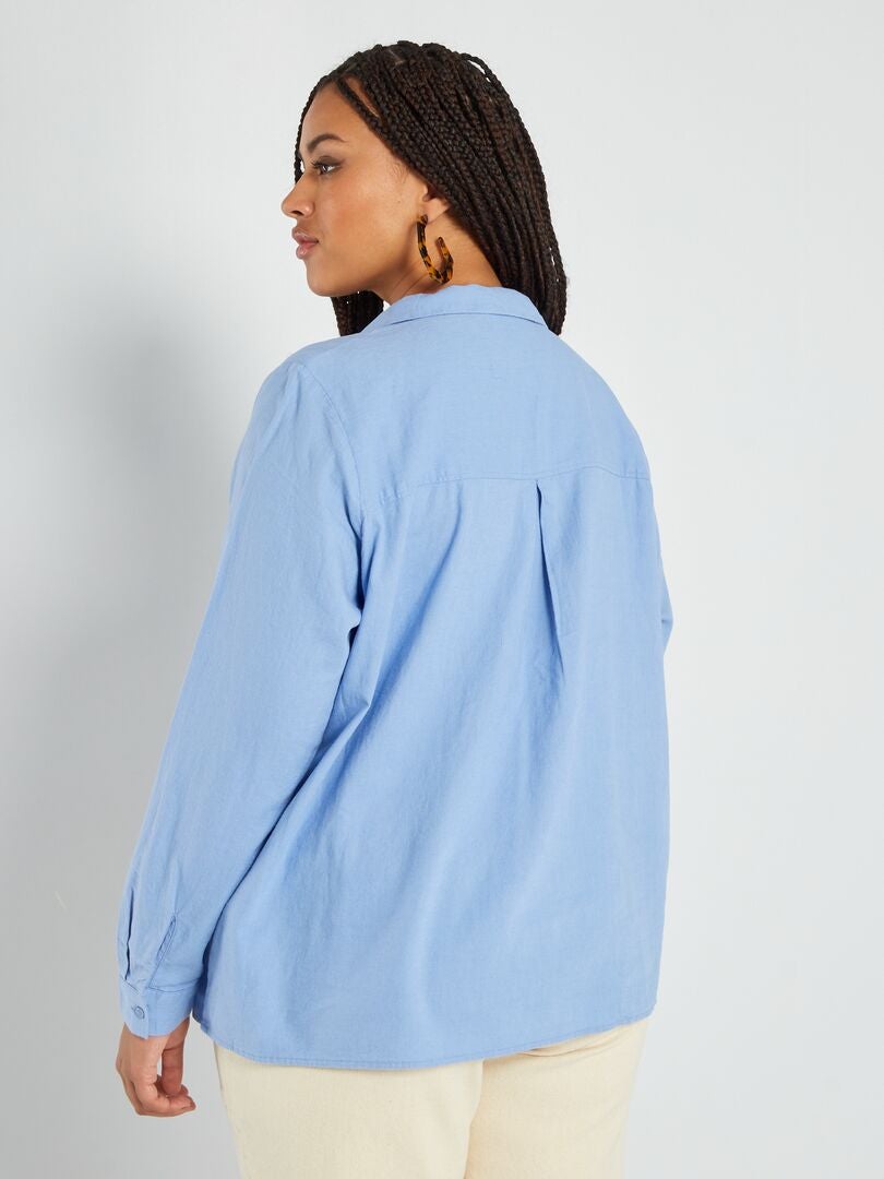 Blusa de lino con cuello de pico AZUL - Kiabi
