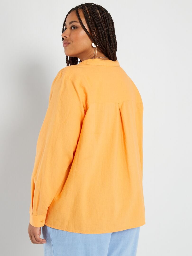 Blusa de lino con cuello de pico NARANJA - Kiabi