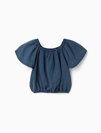Blusa de lyocell con cuello y cintura elásticos