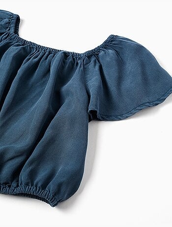 Blusa de lyocell con cuello y cintura elásticos