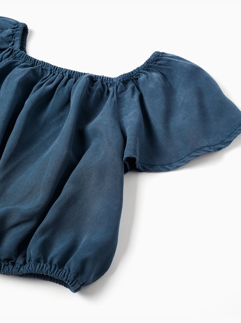 Blusa de lyocell con cuello y cintura elásticos Azul oscuro - Kiabi