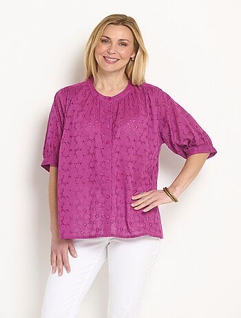 Blusa de manga corta con bordado inglés. - Afibel