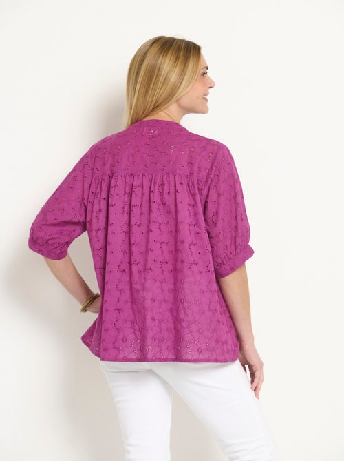 Blusa de manga corta con bordado inglés. - Afibel - Kiabi