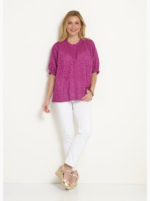 Blusa de manga corta con bordado inglés. - Afibel - Kiabi