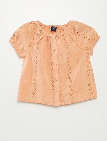 Blusa de manga corta con bordado inglés