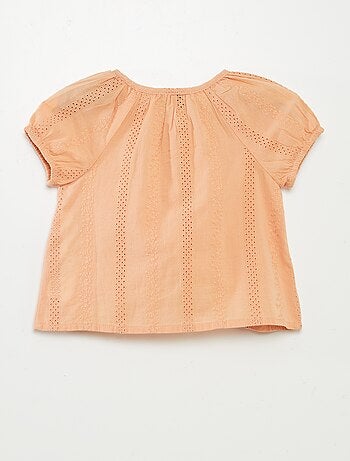 Blusa de manga corta con bordado inglés