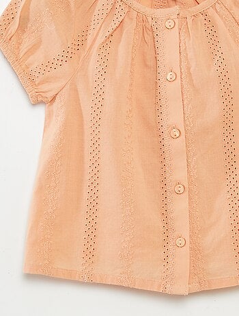 Blusa de manga corta con bordado inglés