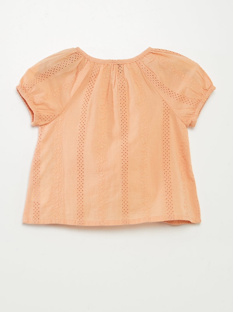 Blusa de manga corta con bordado inglés BEIGE - Kiabi