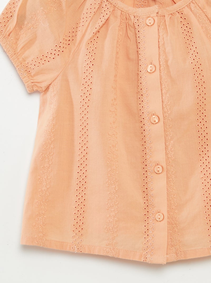 Blusa de manga corta con bordado inglés BEIGE - Kiabi