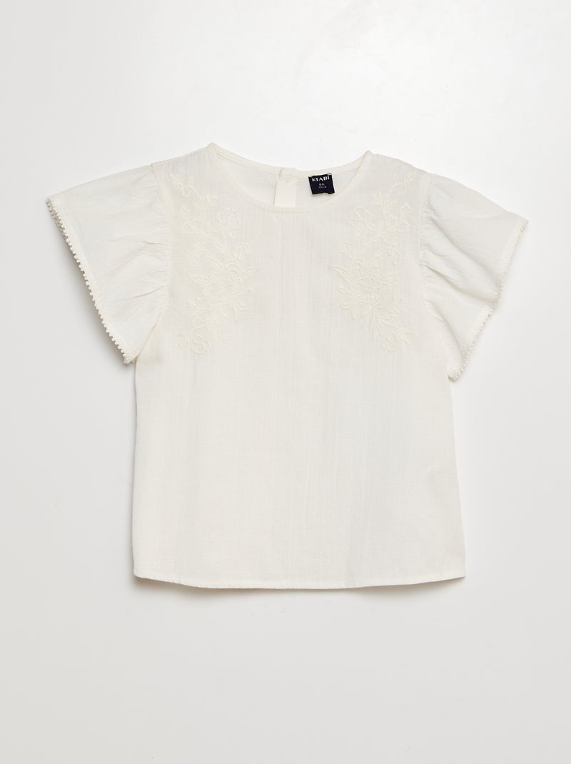 Blusa de manga corta con bordados BLANCO - Kiabi