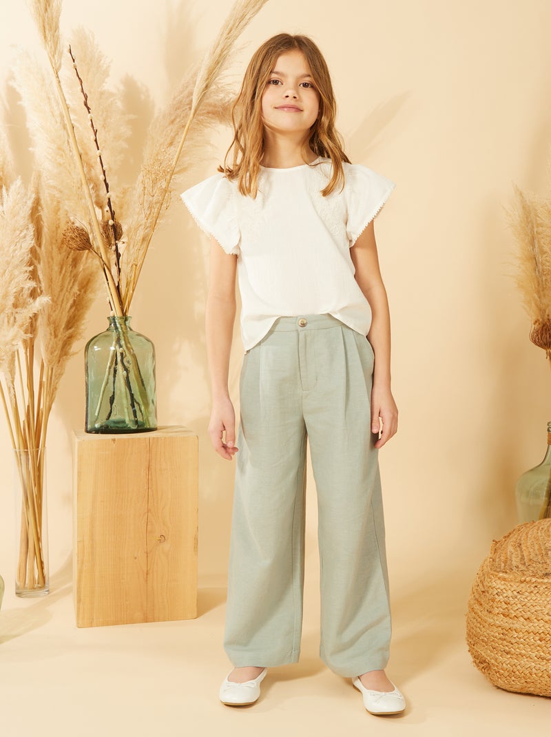 Blusa de manga corta con bordados BLANCO - Kiabi