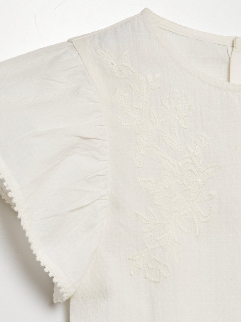 Blusa de manga corta con bordados BLANCO - Kiabi