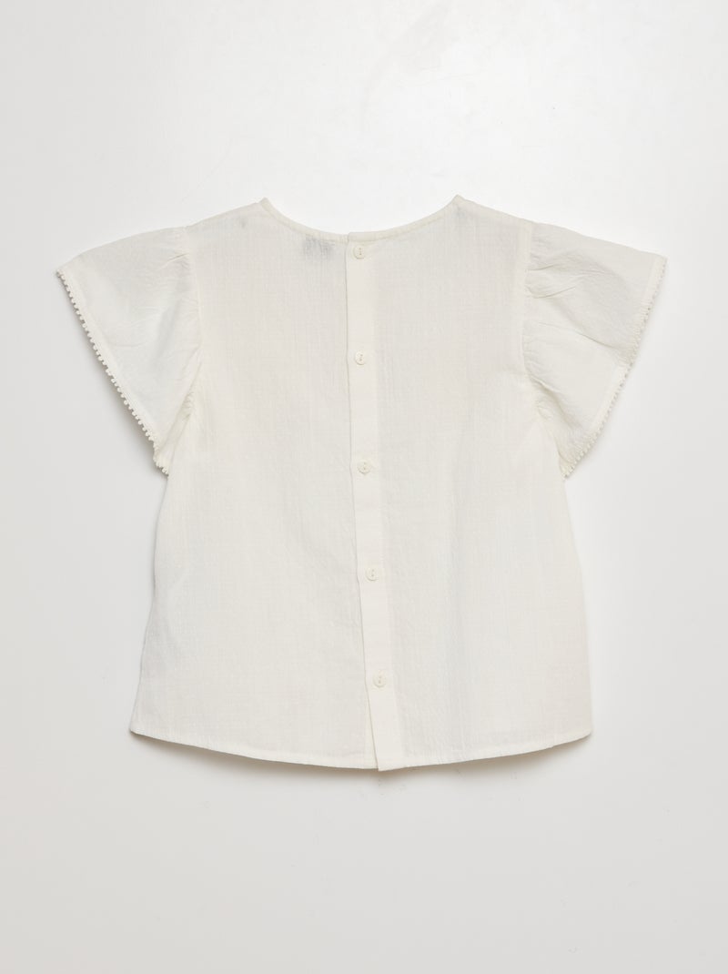 Blusa de manga corta con bordados BLANCO - Kiabi