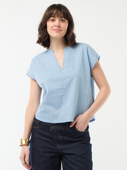 Blusa de manga corta con cuello en pico - Kiabi