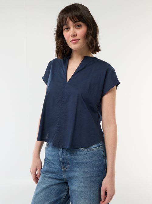 Blusa de manga corta con cuello en pico - Kiabi