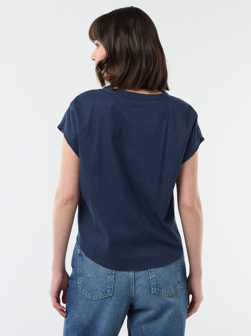Blusa de manga corta con cuello en pico Azul - Kiabi