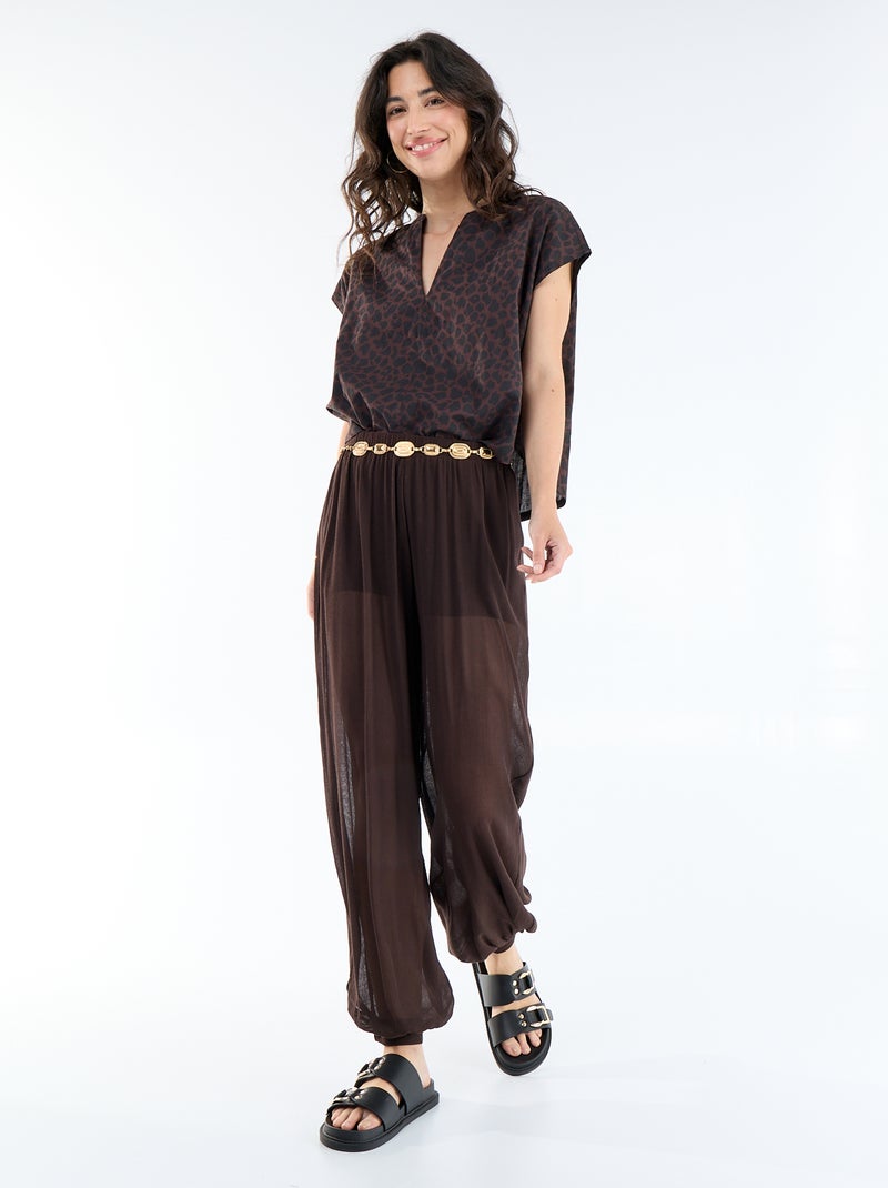 Blusa de manga corta con cuello en pico Marron - Kiabi